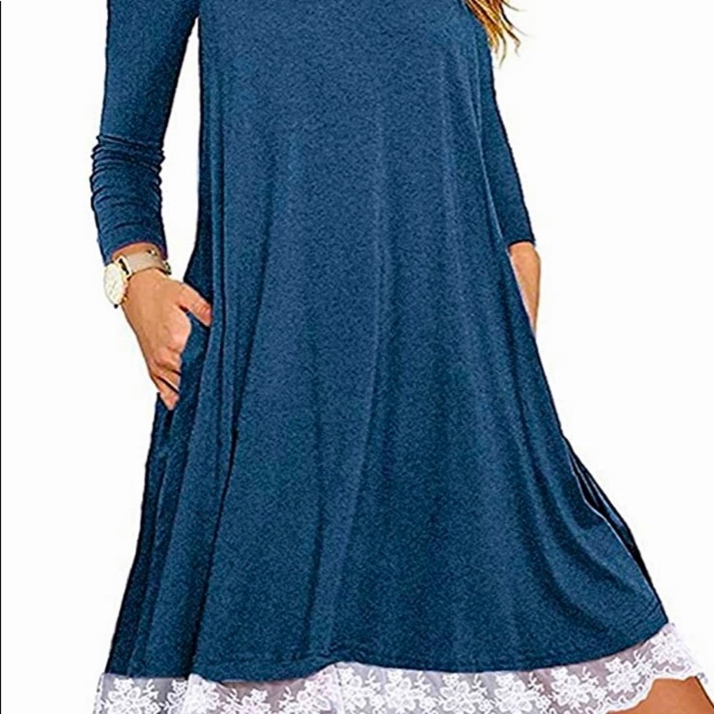 Halife Women Casual Loose Crew Neck Long Sleeve T-Shirt Swing Dress with Pockets